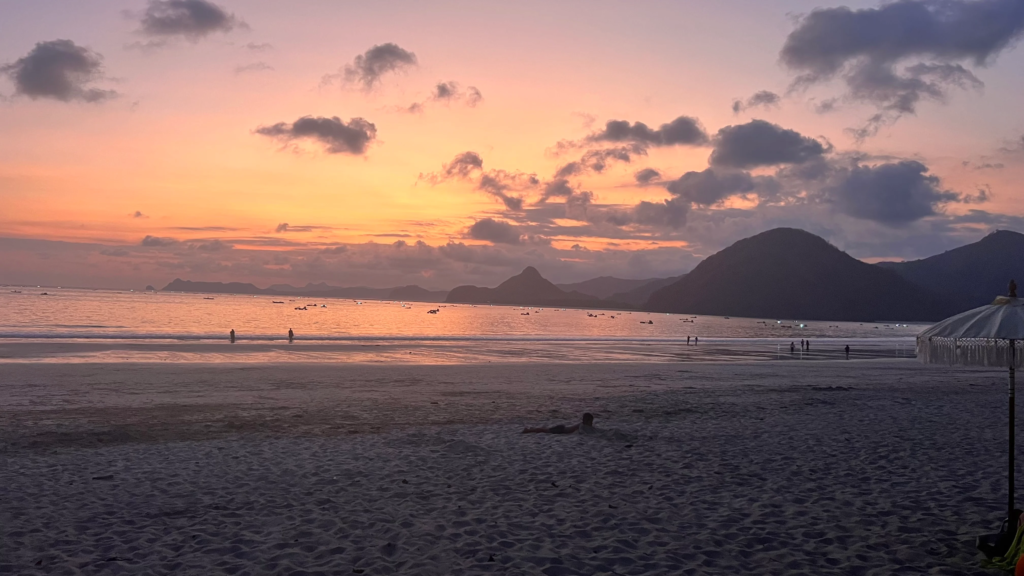 Sunset with purple hues at Selong Belanak Beach