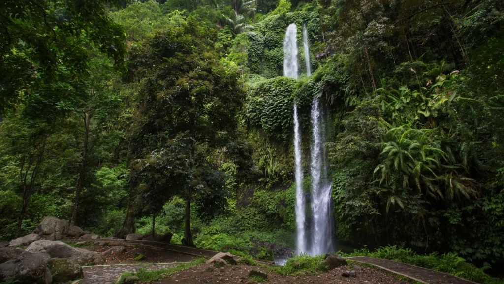 Lombok island waterfalls - lush green and water flowing - - things to do in lombok