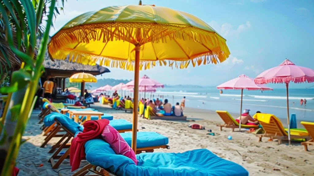 Beach with yellow umbrella for Bali Villas Seminyak